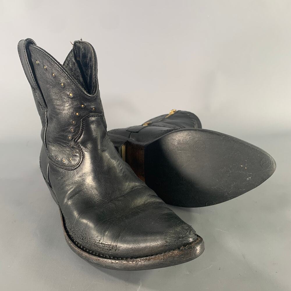 GOLDEN GOOSE Size 8 Black Leather Western Boots - Picture 5 of 8